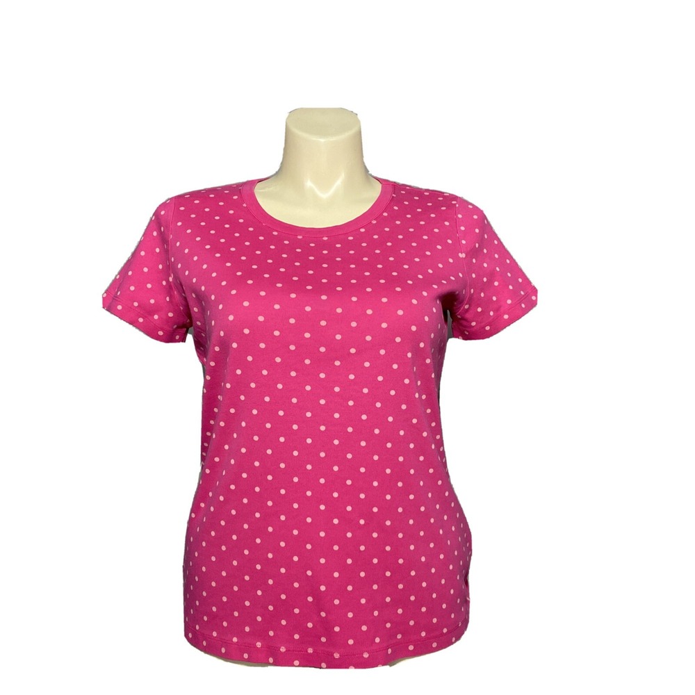 Lands End T Shirt 14 16 Pink Polka Dot‎ Short Sl Washable Shaped Top Casual